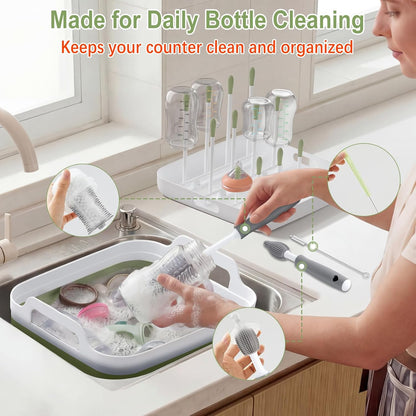 Yecuip Collapsible Wash Basin for Baby Bottles with Drying Rack – 2.4 Gallon Foldable Dish Tub with Handles, Portable RV Camping Sink & Space-Saving Wash Bin with Lid for Kitchen, Travel & Outdoor