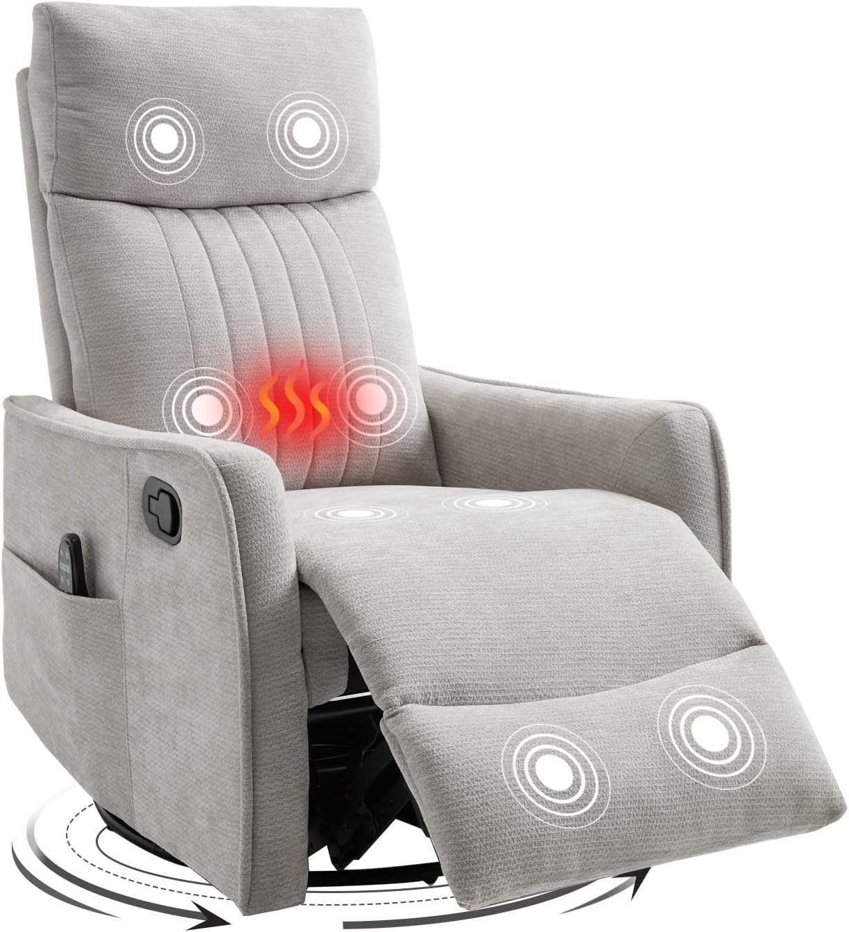 Trustyue Swivel Rocker Recliner Chair, 360° Swivel Recliner with Heat and Massage, Rocker Recliner Nursery Glider Chair with Side Pockets for Living Room (Beige, Fabric)