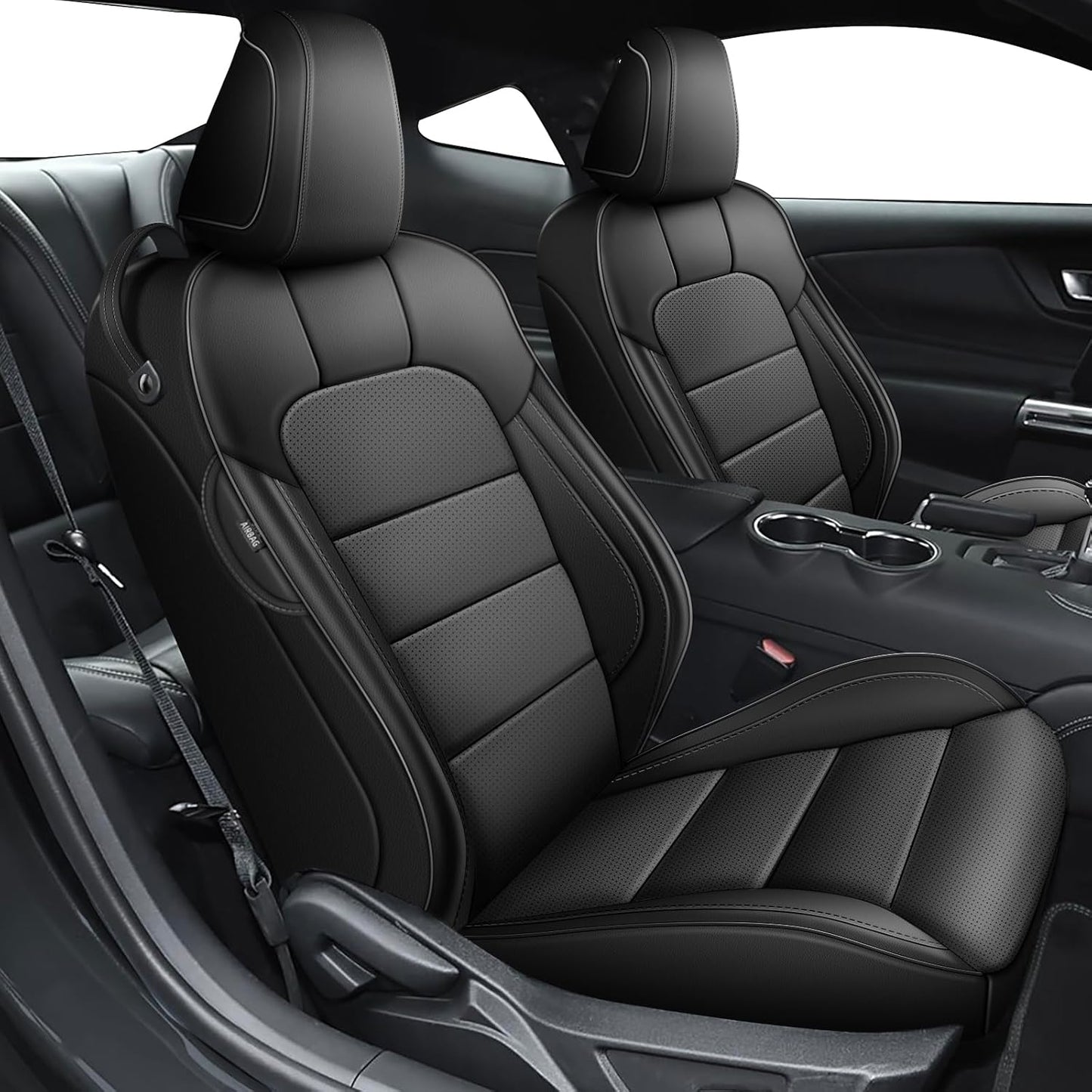 AOMSAZTO Seat Covers for Ford Mustang Coupe 2015 2016 2017 2018 2019 2020 2021 2022 2023 2024 2025 2026, Custom Fit Full Set Faux Leather (New Red)