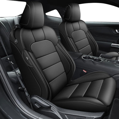 AOMSAZTO Seat Covers for Ford Mustang Coupe 2015 2016 2017 2018 2019 2020 2021 2022 2023 2024 2025 2026, Custom Fit Full Set Faux Leather (New Red)