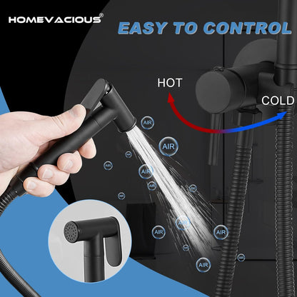 Homevacious Handheld Bidet Sprayer Faucet for Toilet with Hot and Cold Rough-in Valve Adjustable Water Pressure Round Brass Bidet Attachment Set for Feminine Pets and Baby Diaper Washing Matte Black