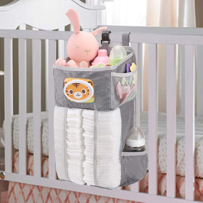 Accmor Hanging Baby Diaper Caddy Organizer, Diaper Stacker, Baby Crib Hanging Classified Storage Bag Organizer for Changing Table, Crib, Playard or Wall & Nursery Organization, Grey