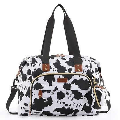 Tuwubi Diaper Bag Tote,Baby Diaper Bag with Pacifier Case Large Travel Diaper Tote Caddy for Mom and Dad Multifunction Large Baby Bag - Cow Print