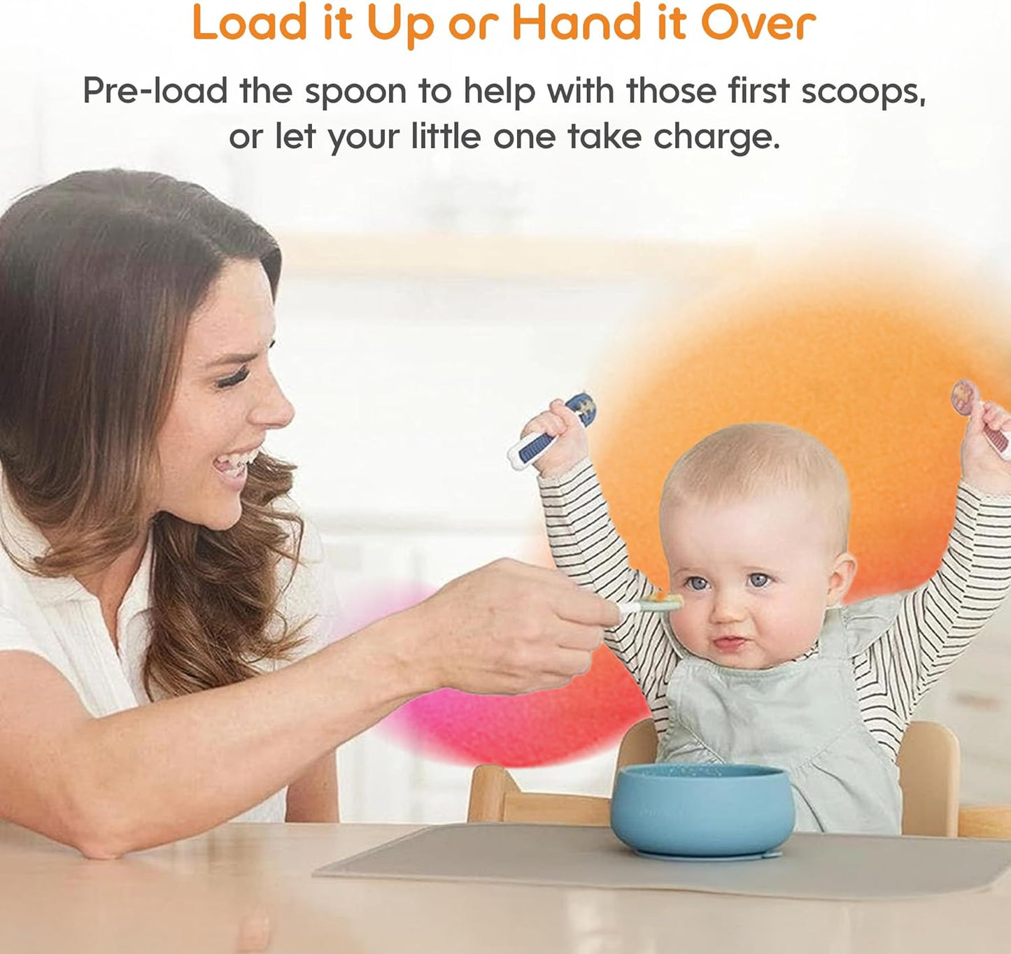 NumNum Baby Spoons Set, Baby Essentials Pre-Spoon GOOtensils for 6+ Months, First Stage Self-Feeding Spoons for Baby Led Weaning (BLW), Silicone Toddler Utensils, BPA-Free, 2 Pack Gray/Green