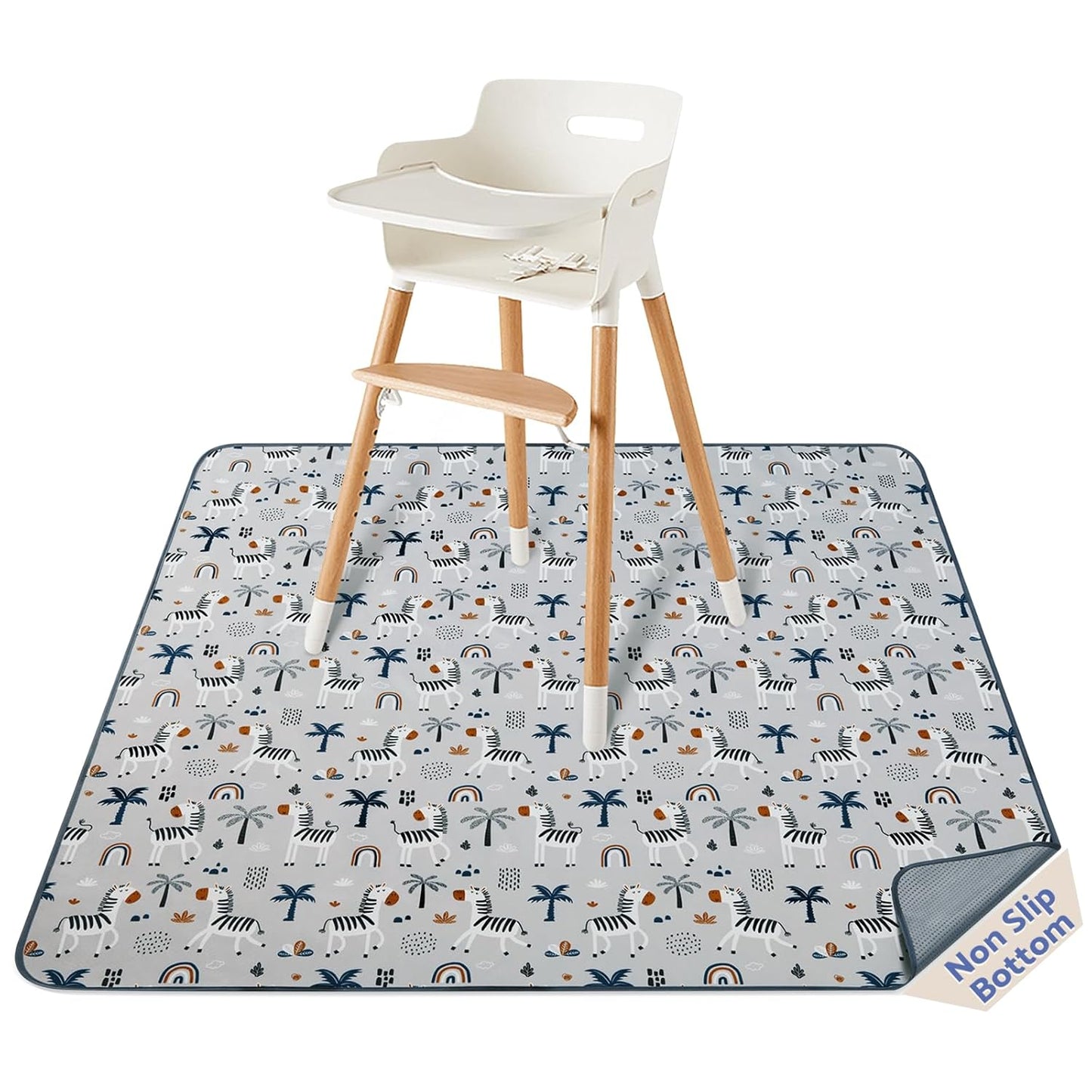 Blissful Diary Baby Splat Mat for Under High Chair, 50.4 x 50.4 Inch Wipeable Splash Mat, Waterproof and Washable, Anti-Slip Floor Protector, Retro Rainbow