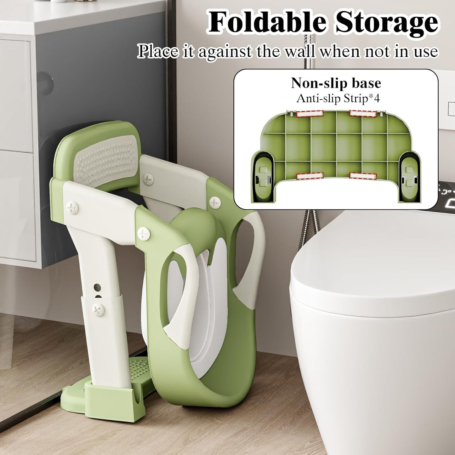 XIGGA 3 in 1 Potty Toilet Training Seat with 2-level Adjustable Steps, Equipped with Waterproof Cushion and Non Slip Step Stool, Dedicated Toilet Seat for Boys Girls - Green