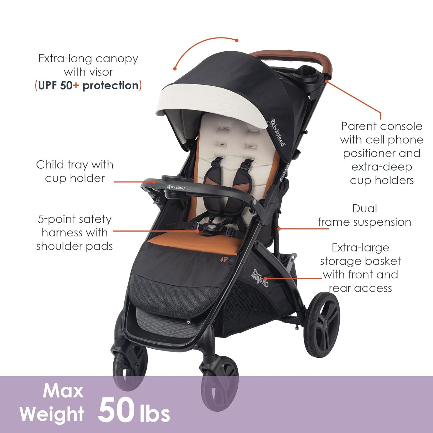 Baby Trend Tango PRO Travel System with Secure-Lift Infant Car Seat, Dash Black