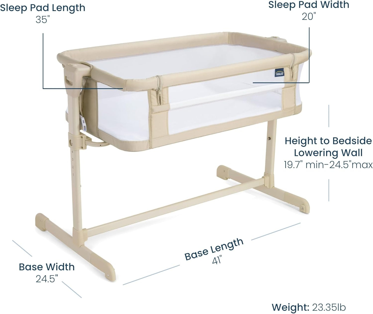 HALO® BassiNest® Bedside Sleeper – Breathable Baby Bassinet Slides Over Bed with Mesh Walls for Airflow & Visibility, Lowering Wall for Easy Access, Fits Most Beds