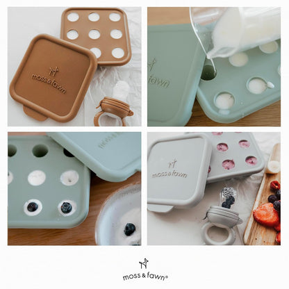 Moss and Fawn Ice Cube Tray - Forage Feeder Freezer & Teething Popsicle Mold for Breast Milk, Formula, Bone Broth, Purees, & Baby Food - BPA, Lead, & PVC-Free - Fern
