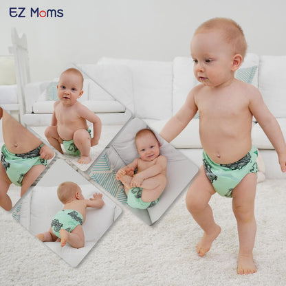 EZ Moms 6 Packs Absorption Toddler Potty Training Underwear for Boys 100% Cotton Toilet Training Pants 1T Leakproof Reusable Kid Confident Toddler Panties Dinosaur Pee Pants with Potty Sticker Chart