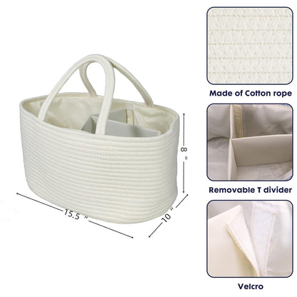 Baby Diaper Caddy Organizer for Girl Boy Rope Nursery Storage Bin Basket Portable Holder Tote Bag for Changing Table Car Travel Baby Shower Gifts Newborn Essentials Registry Must Have Items Pink