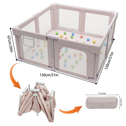 Foldable Playpen for Babies and Toddlers, 51" Portable Play Pen with Mat and Ocean Balls, Play Yard with with Visible Mesh for Inddor and Outdoor, No Assembly Required, Dark Gray