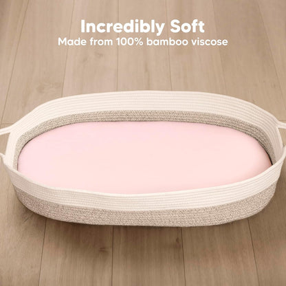 2-Pack Baby Bassinet Sheets Girl, Boy - 33x17 Viscose Derived from Bamboo Bedside Mattress Fitted Bassinet Sheets, Compatible with Halo Bassinest Swivel Sleeper, Baby Delight, Graco (Pecan)