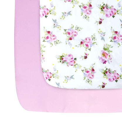Pack and Play Sheets, 2 Pack Mini Crib Sheets, Stretchy Playard Fitted Sheet, Compatible with Graco Pack n Play, Soft and Breathable Material, Planet & Flower