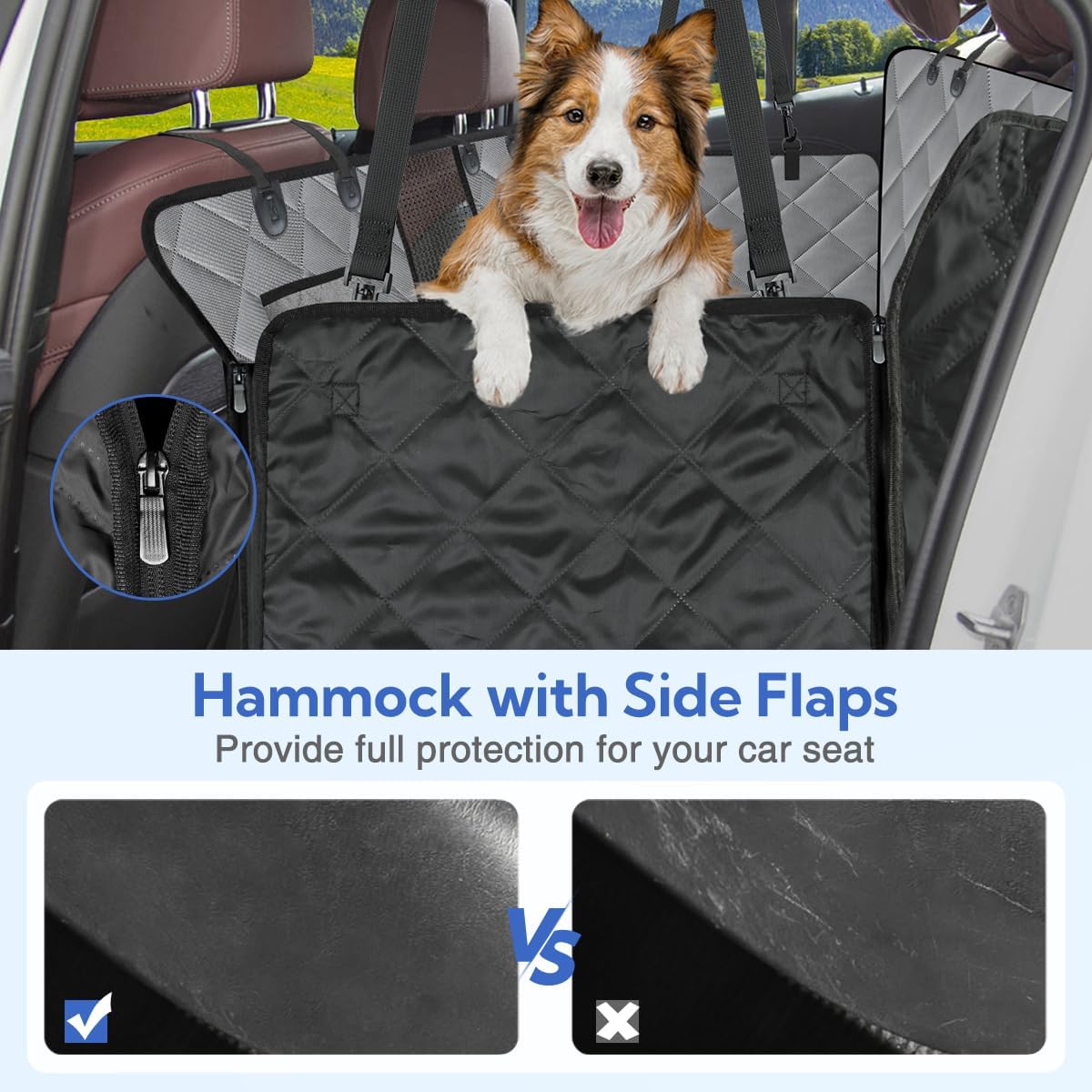 Kytely Dog Car Seat Cover for Back Seat,600D Heavy Duty Dog Hammock for Car with Side Flap,100% Waterproof Pet Backseat Cover, Anti-Scratch Nonslip Pet Seat Protector for Cars Trucks and SUV