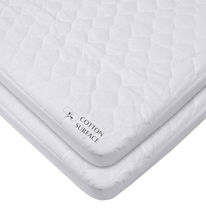 American Baby Company 2 Pack Waterproof Fitted Cradle/Bassinet Mattress Protector 33" x 15" - 100% Cotton Quilted Top, Noiseless, Ultra-Soft & Breathable Cradle/Bassinet Mattress Pad Cover