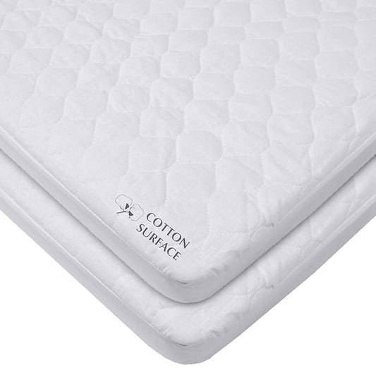 American Baby Company 2 Pack Waterproof Fitted Cradle/Bassinet Mattress Protector 33" x 15" - 100% Cotton Quilted Top, Noiseless, Ultra-Soft & Breathable Cradle/Bassinet Mattress Pad Cover
