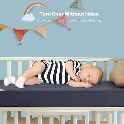 Waterproof Crib Mattress Protector 2 Pack, Soft and Breathable Crib Mattress Pad Cover, Noiseless Machine Washable Toddler Mattress Protector for Standard Baby Toddler Bed (52''x28'',Navy Blue)