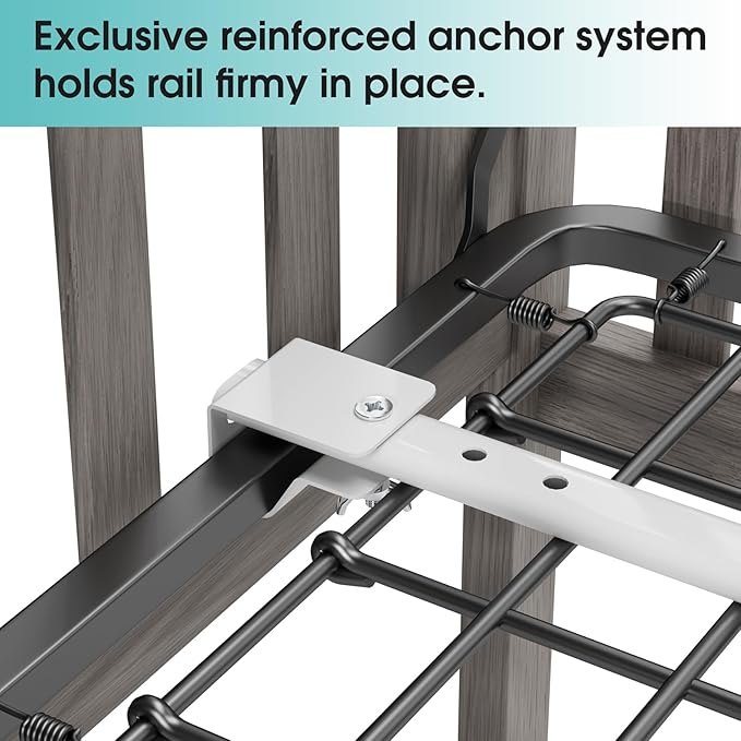 NUTIKAS Crib Rail Guard for Toddlers - 35.3" Toddler Bed Rails Convertible Safety Side Protector Swing Down Mesh Breathable Bed Barriers White Anchor Safety with Reinforced