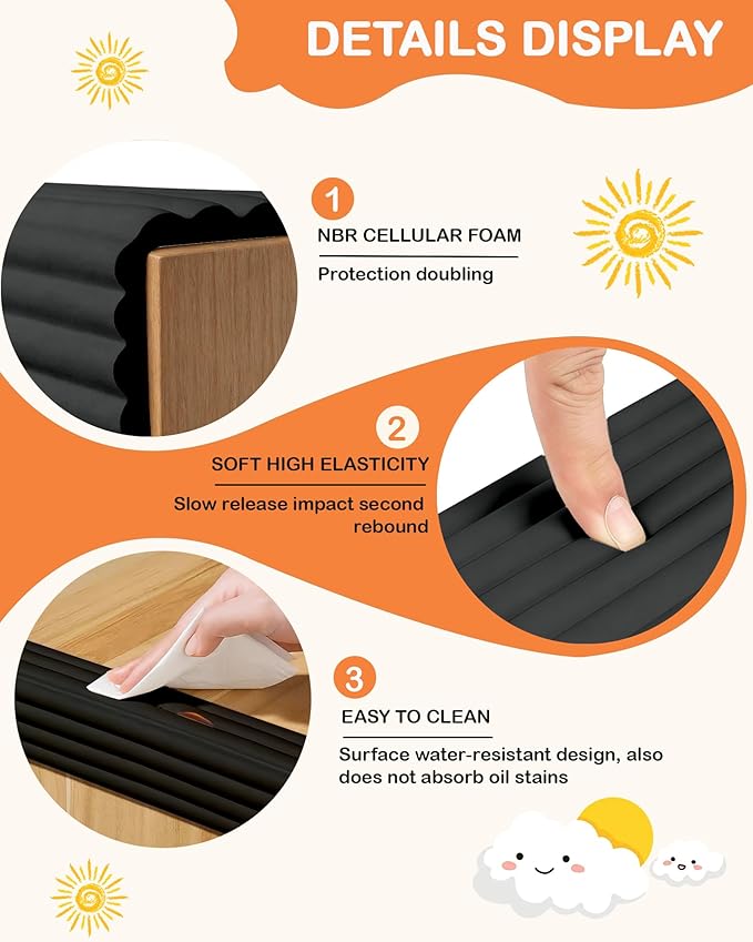 Corner Protector Baby, 16.5FT 0.32''Th W-Shape Edge Protector for Baby Proofing 3.2'' Wide Foam Fireplace Cushion Pre-Taped Safety Guard Bumper Pad for Furniture Wall Stair Door (Black)