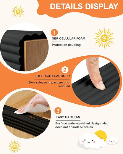 Corner Protector Baby, 16.5FT 0.32''Th W-Shape Edge Protector for Baby Proofing 3.2'' Wide Foam Fireplace Cushion Pre-Taped Safety Guard Bumper Pad for Furniture Wall Stair Door (Black)