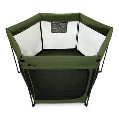 Jeep Hexagon Pop Up Play Yard with Removable Canopy | Ideal for Indoor and Outdoor Use, Olive Green