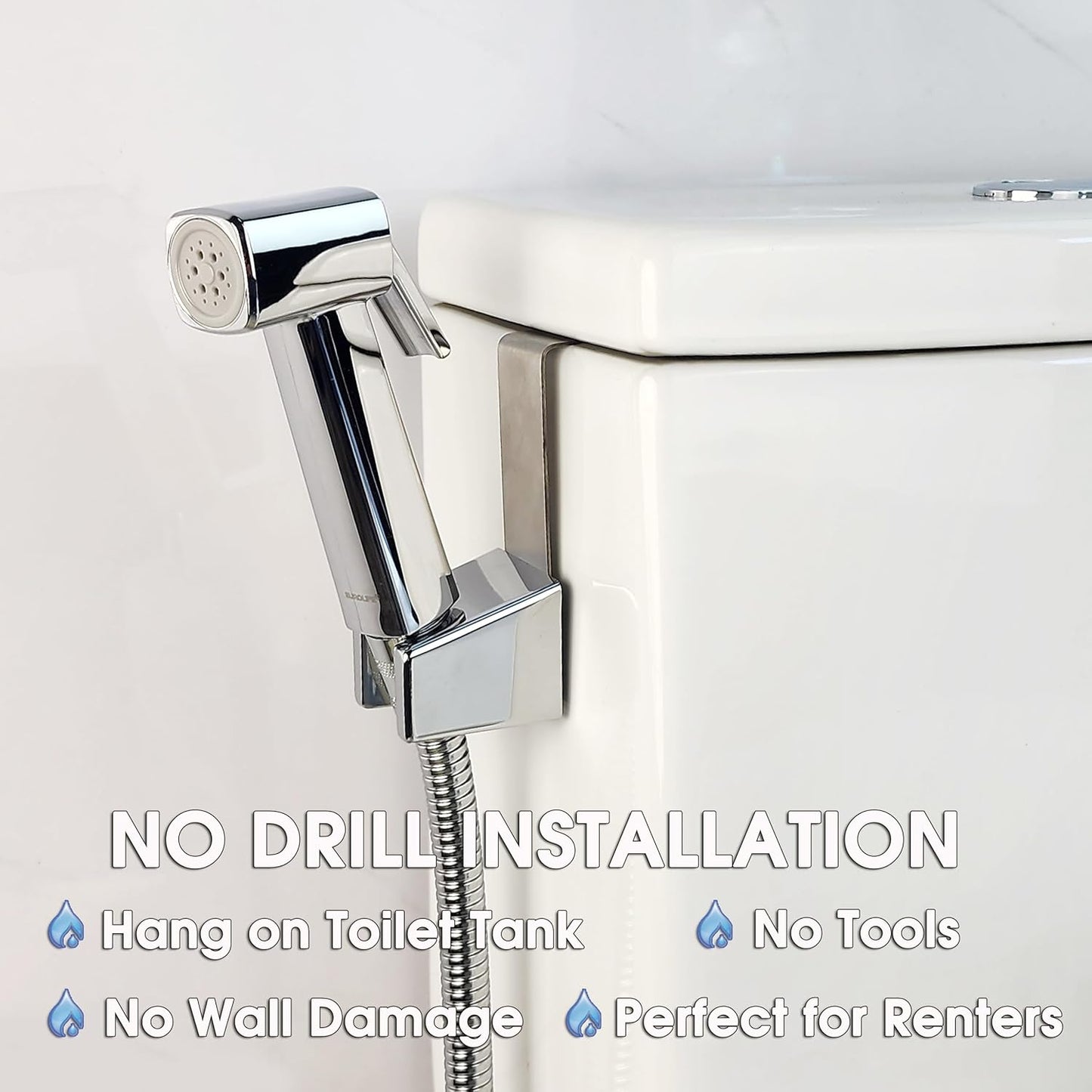 Handheld Bidet Sprayer for Toilet, Lockable Push Button, High Pressure Bathroom Sprayer, Cloth Diaper & Personal Hygiene Sprayer, Tank Mount No-Drill Install, Stainless Hose Set, Black Color