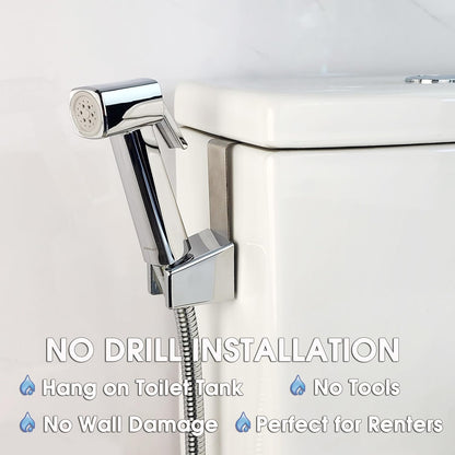 Handheld Bidet Sprayer for Toilet, Lockable Push Button, High Pressure Bathroom Sprayer, Cloth Diaper & Personal Hygiene Sprayer, Tank Mount No-Drill Install, Stainless Hose Set, Black Color