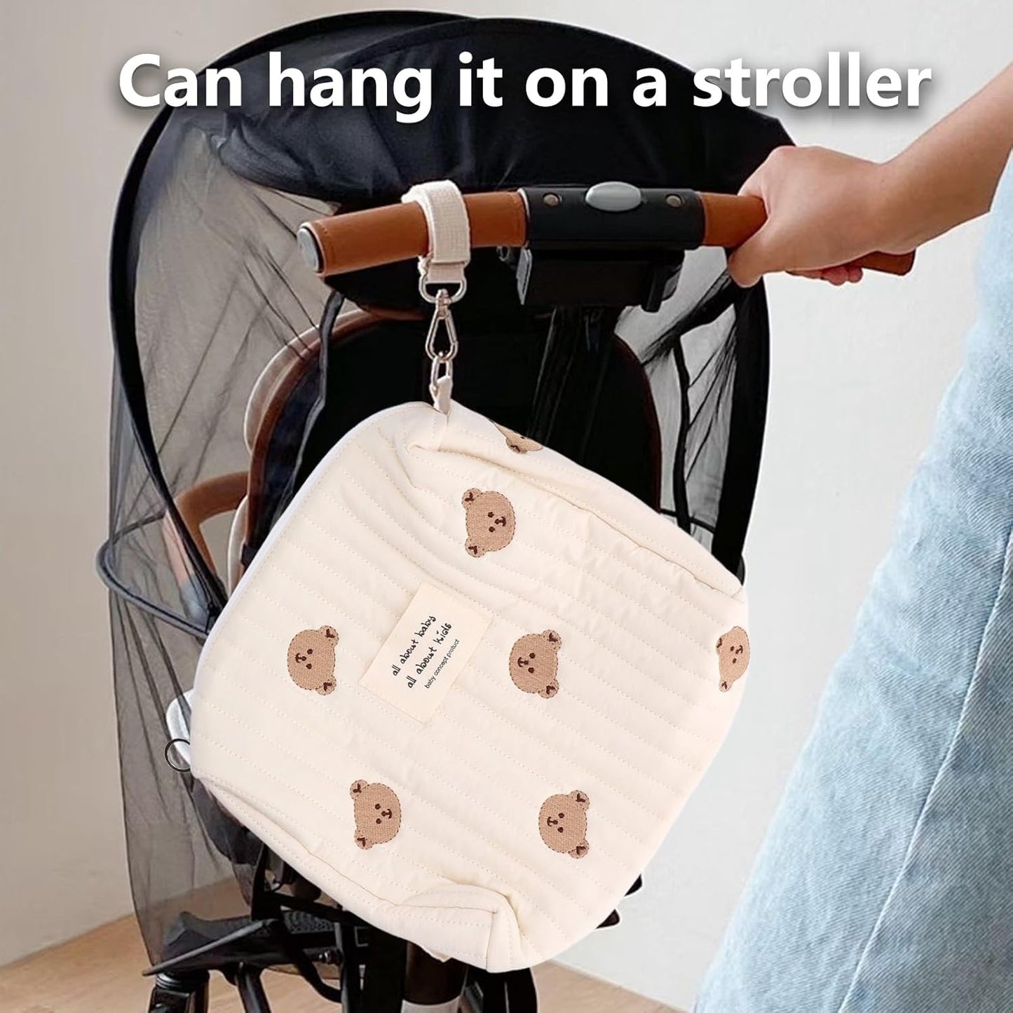 Diaper Bag, Bag Quilted Cotton Cute Pattern Nappy Diaper Storage Bag with Stroller Hooks Portable Stroller Baby Diaper Bag Diaper Bag Organizer Pouches for Baby Bottles