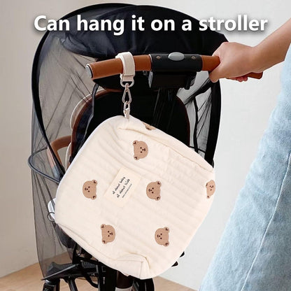Diaper Bag, Bag Quilted Cotton Cute Pattern Nappy Diaper Storage Bag with Stroller Hooks Portable Stroller Baby Diaper Bag Diaper Bag Organizer Pouches for Baby Bottles