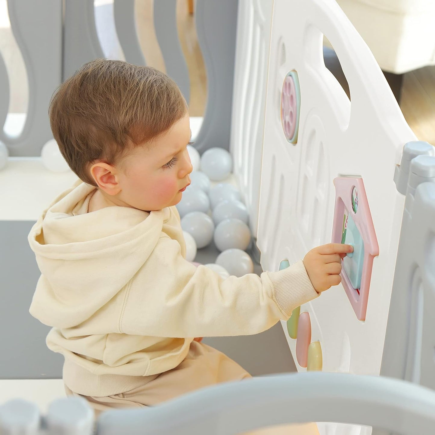 Baby Playpen Kids Activity Centre Safety Play Yard Home Indoor Outdoor New Pen (Multicolour) (White) (Macarons Classic Set 14 Panel)