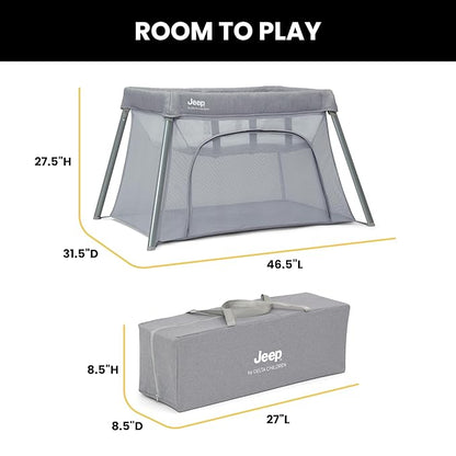 Jeep Horizon Compact Travel 2-in-1 Play Yard and Bassinet, Light Grey