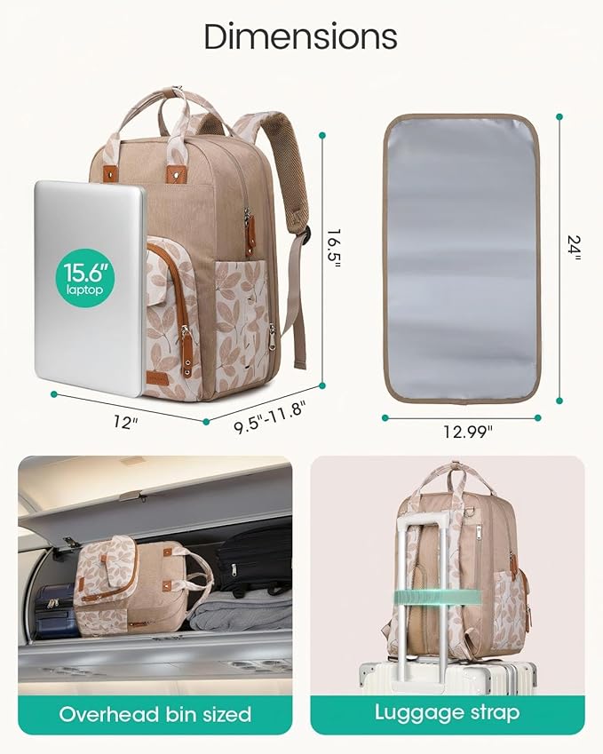 Qualyphant Extra Large Diaper Bag Backpack for Two Kids Twins - Expandable Baby Bag (26-36L), Dual Big Compartments - Includes Changing Pad & Stroller Straps, Unisex Leaf