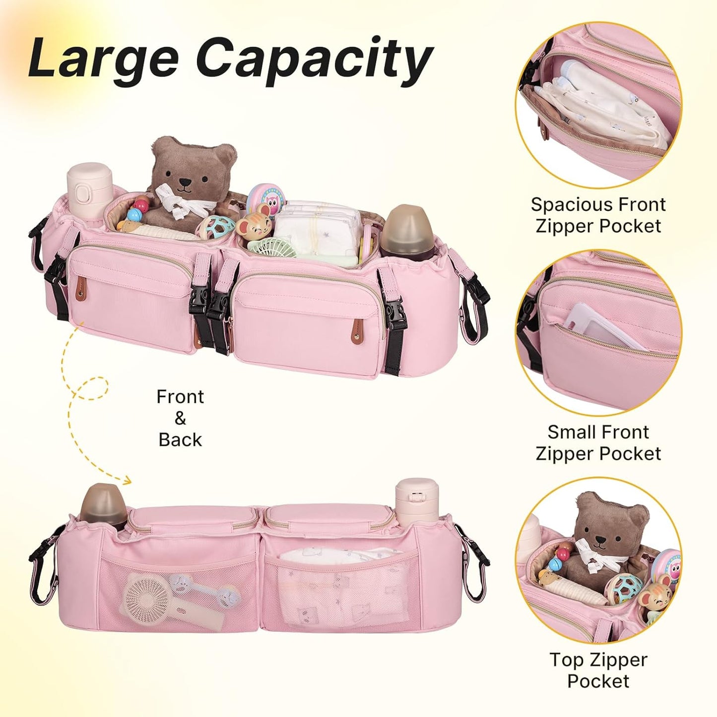 Boomistry Double Stroller Organizer for Bob Duallie and Baby Jogger City Mini GT2, Double Stroller Caddy Organizers with Cup Holder and 2 Cooler Pockets Parent Console Double Stroller Accessories