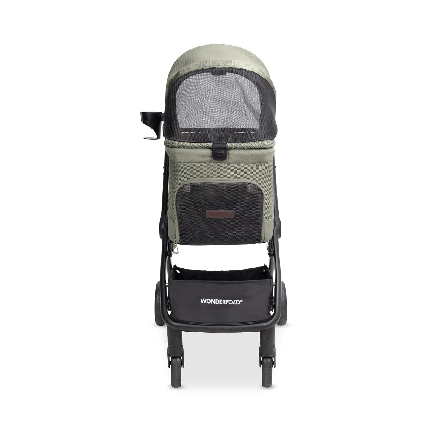 WonderFold Bella Pet Stroller - Autofold Design with Lightweight Aluminum Frame, Breathable Carriage Fabrics and Canopy, Safety Tethers & Easy-Clean Interior - Graphite Black