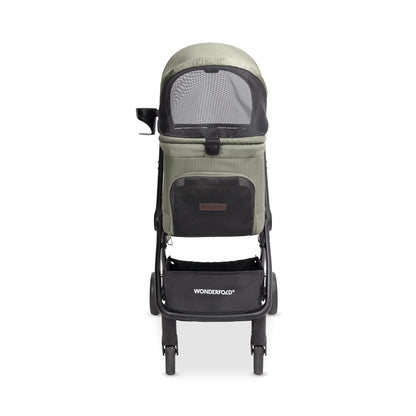 WonderFold Bella Pet Stroller - Autofold Design with Lightweight Aluminum Frame, Breathable Carriage Fabrics and Canopy, Safety Tethers & Easy-Clean Interior - Graphite Black