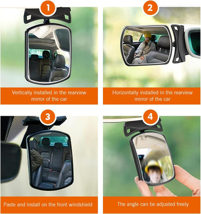 Baby Car Interior Rearview Mirror, HD Convex Wide Angle Backseat Auxiliary Mirror, 2.36" x 3.15" Self-Adhesive Adjustable Micro-Curved Lens Observation Mirrors, Universal for Most Cars