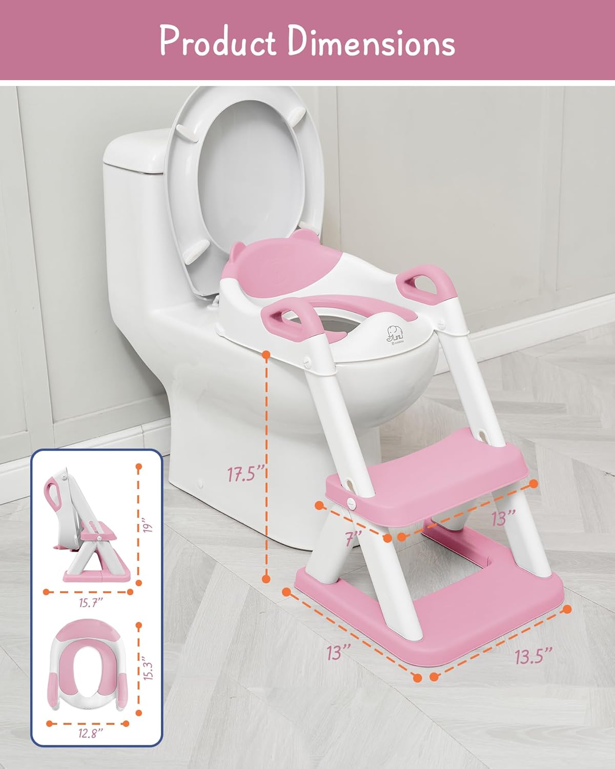 Forbena Toddler Potty Training Seat with Step Stool Ladder, Toilet Potty Seat for Baby Boys Girls Toddlers, Kids Chair Stairs with Handles and Soft Cushion (White and Grey)