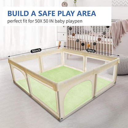 Huloo Sleep Baby Play Mat for Floor,1.3"Thick Elasti-Foam 50x50 Playpen Mat for Toddlers Infant kids,Water-Repellent Soft Velvet for Tummy Time,Non-Slip Backing for Crawling,Tatami Style(Light Green)