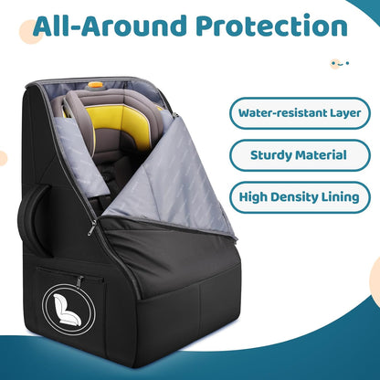 YOREPEK Car Seat Travel Bag for Airplane, Heavy Duty Car Seat Bags for Air Travel, Large Car Seat Carrier for Airport with Padded Shoulder Strap, Sturdy Travel Carseat Cover for Airplane, Black