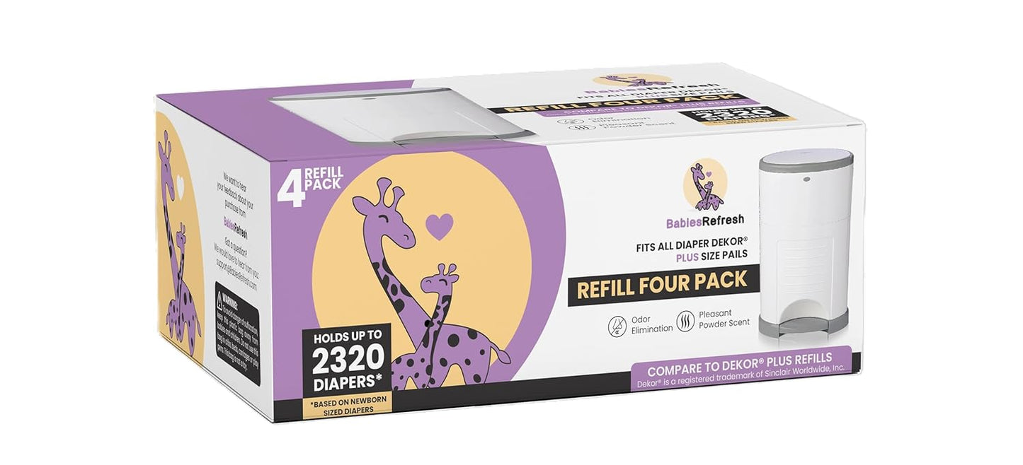Refills Compatible with DEKOR PLUS Diaper Pail Refills | 8 Pack | Diaper Pail Odor Eliminator| Fresh Powder Scent | Each Diaper Bag Refill Holds up to 4640 Diapers | Diaper bin refill