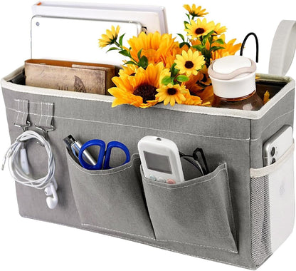 Loghot Bedside Caddy/Bedside Storage Bag Hanging Organizer for Bunk and Hospital Beds,Dorm Rooms Bed Rails,Can be Placed Glasses,Books,Mobile Phones,Keys (White)