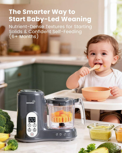 Grownsy Baby Food Maker with Steam Basket, One Step Baby Food Processor Steamer Puree Blender Grinder Mills Machine, Auto Cooking Grinding and Sterili-zing for Healthy Homemade Baby Food, Blue