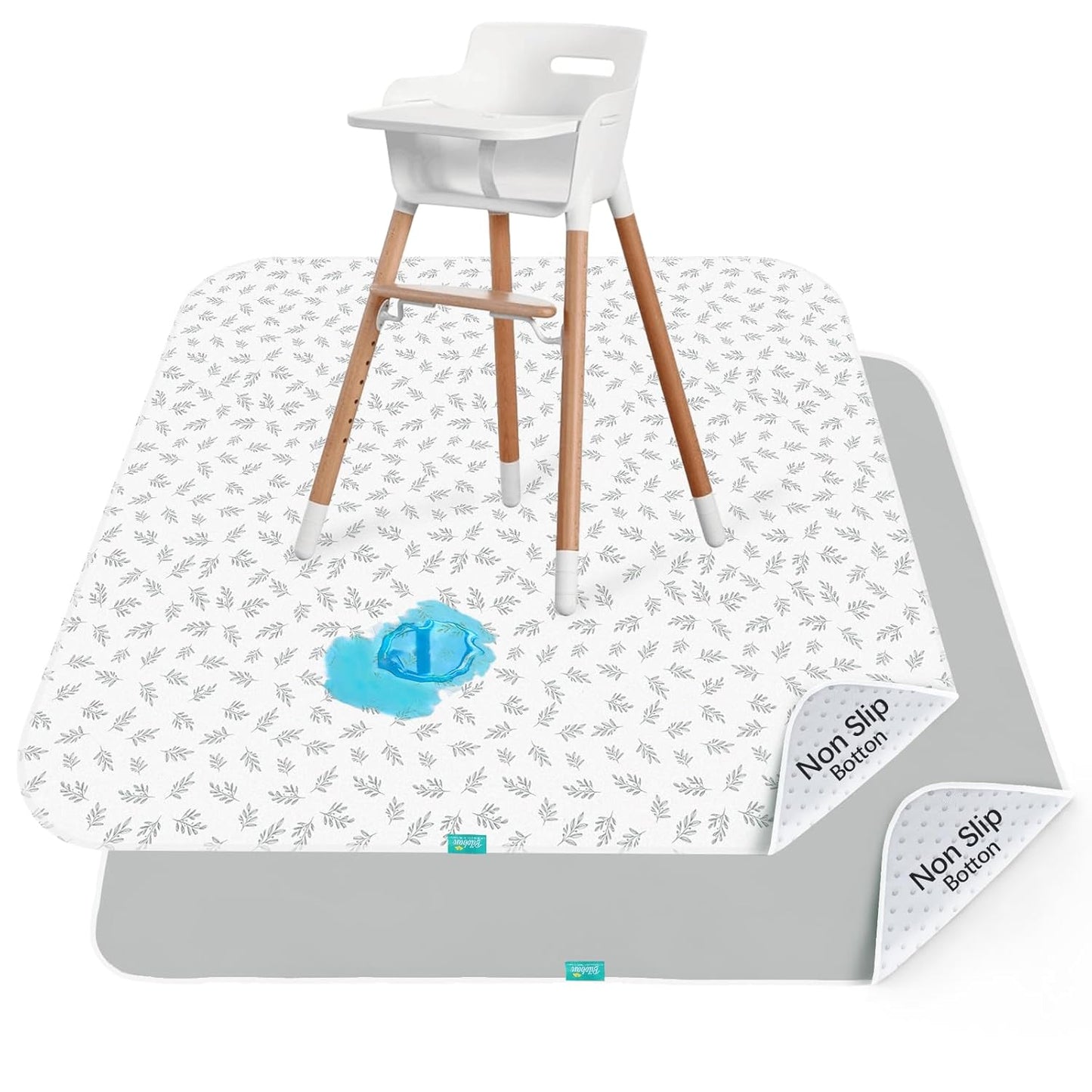 Splat Mat 2 Pack for Under High Chair & Arts & Crafts & Eating Mess, Waterproof 42''×46'' Baby Playtime Anti-Slip High Chair Mat for Floor or Table, Reusable & Portable Splash Mat