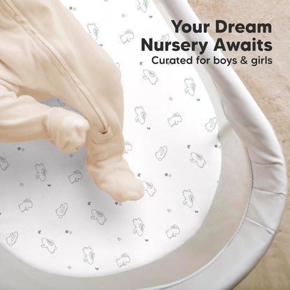 2-Pack Organic Bassinet Sheets for Girls, Boys - 100% Cotton Bassinet Mattress Sheets Compatible with Halo Bassinest Swivel Sleeper, Graco, Baby Delight, Chicco, Unisex Fitted Bassinet Sheets (Elly)