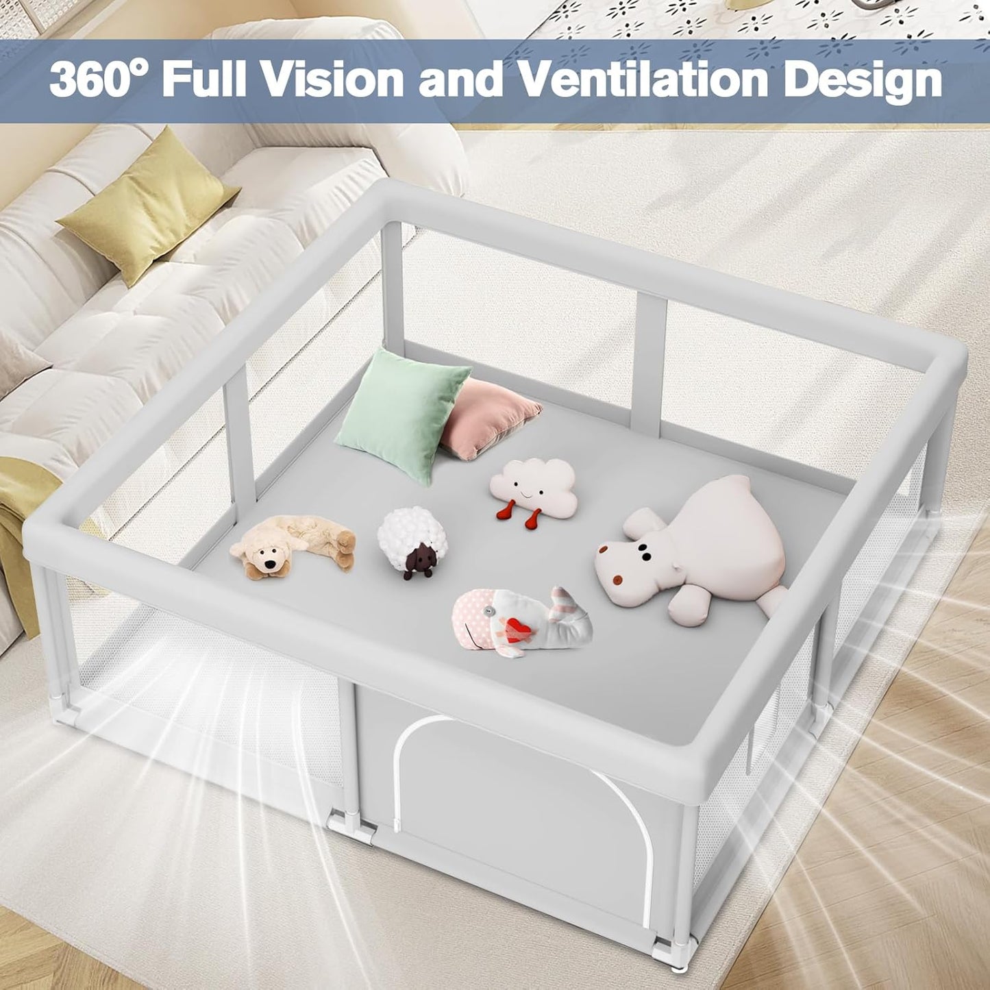 Large Baby Playpen for Babies and Toddlers, Playpen 74×50, Large Baby Play Yards Indoor & Outdoor, Sturdy Safety Baby Play Pen with Soft Breathable Mesh, Toddlers Activity Center with Anti-Slip Base