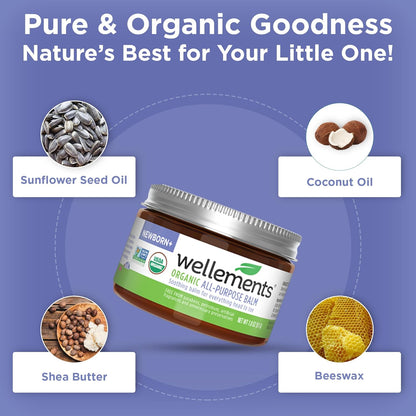 Wellements Organic All Purpose Balm for Babies and Kids (1.8 Fl Oz) | Gentle and Soothing All Over Baby Ointment* for Dry, Chafed and Sensitive Skin | Free from Petroleum, Parabens and Fragrances