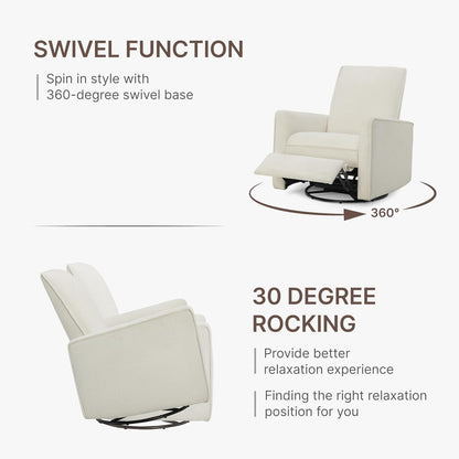 KISLOT Swivel Rocker Recliner Chair, Nursery Glider Recliner with Wood Base Manual Rocking Comfy Upholstered Fabric Reclining Single Sofa for Nursery Bedroom Living Room