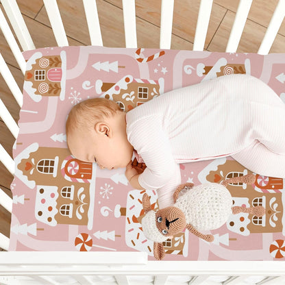 Fitted Crib Sheets Pink Checkered and Bows Stretchy Portable Playard Sheets for Baby Toddler, Breathable Soft Mini Crib Mattress 39 x 27 in for Boys and Girls