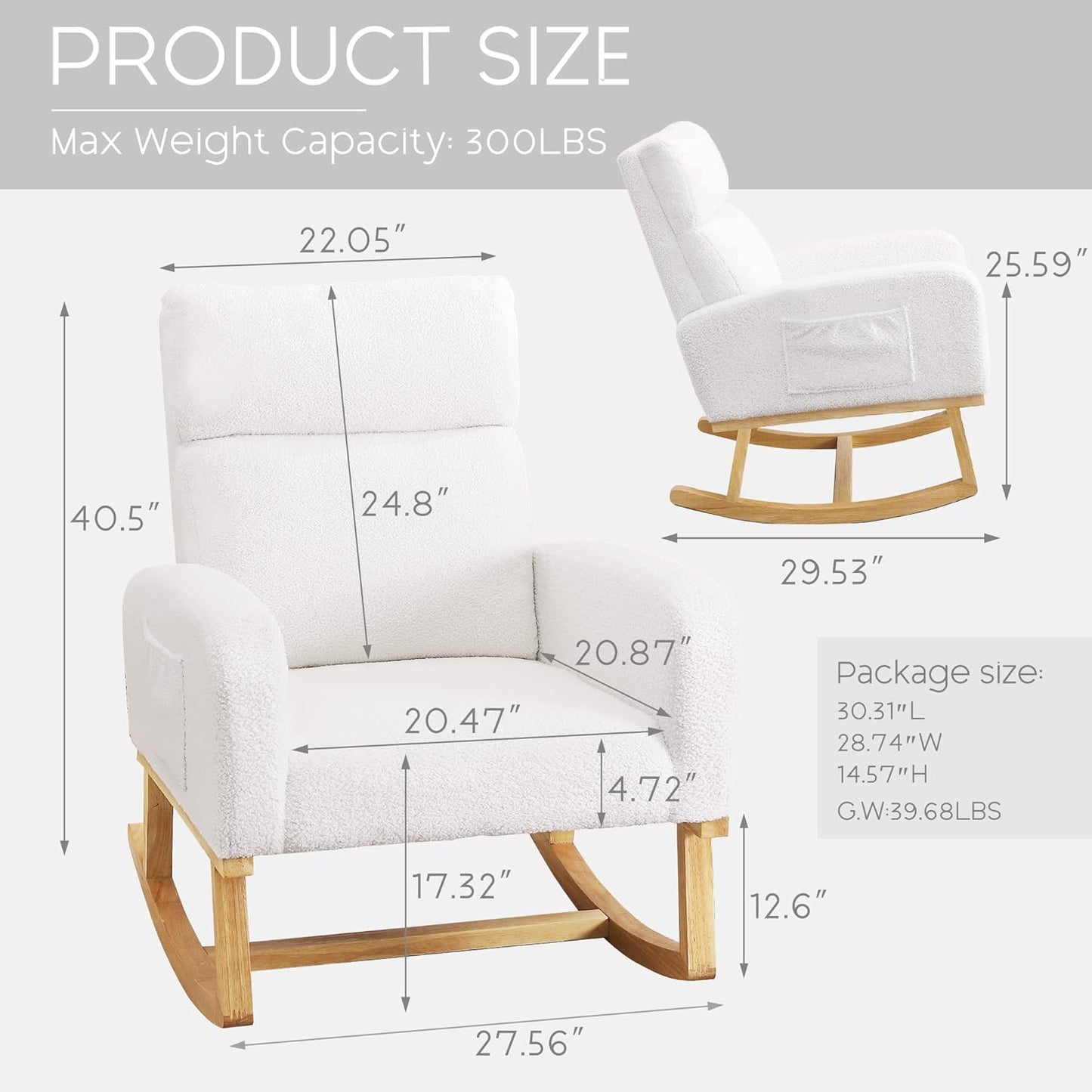 Rocking Chair Nursery - Glider Modern Accent Chairs Upholstered Nursing Rocker Padded Armchair for Indoor Living Room Bedroom Beige